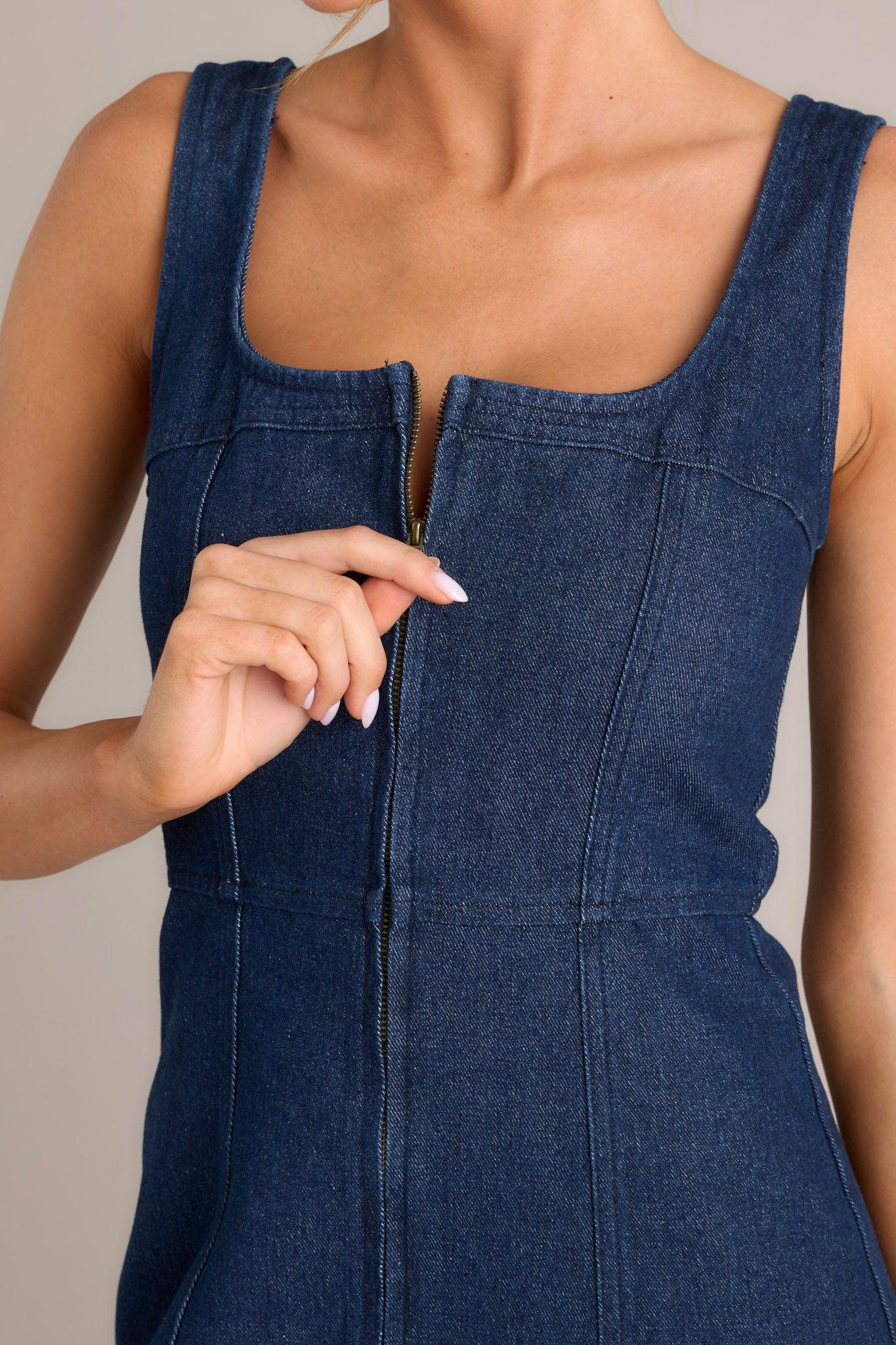 Escaping Shadows Dark Wash Denim Mini Dress Product Image