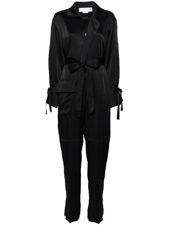 Spread-collar Crepe Jumpsuit In Black Product Image