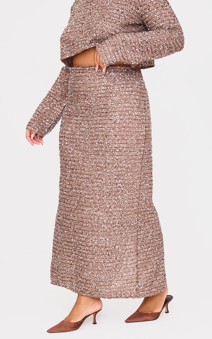 Plus Mocha Sequin Maxi Skirt Product Image