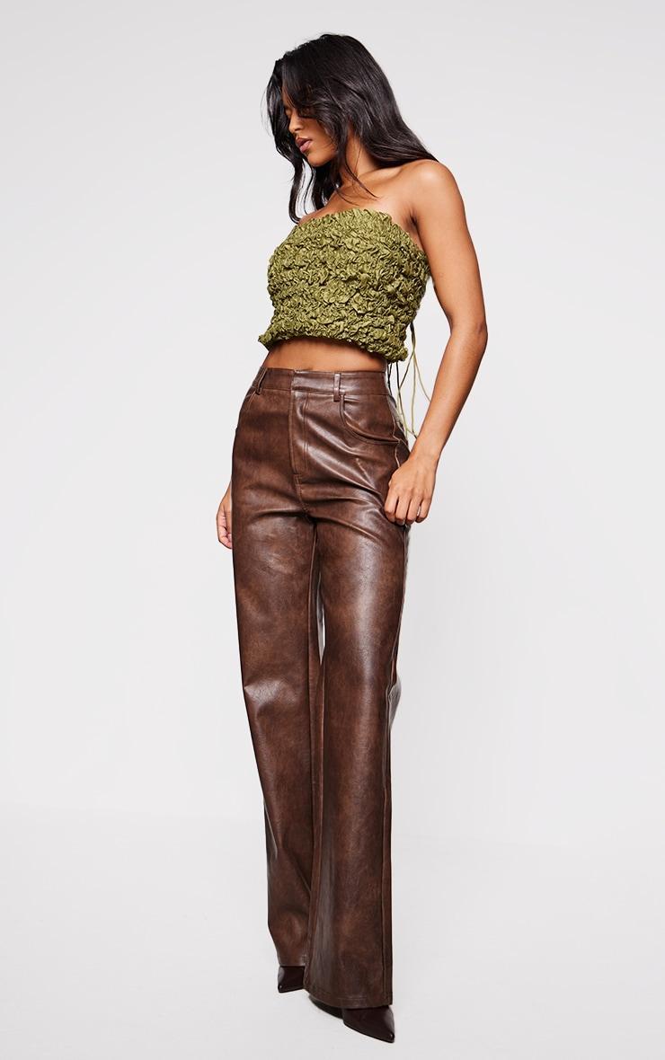 Khaki Textured Cropped Lace Back Bandeau Product Image