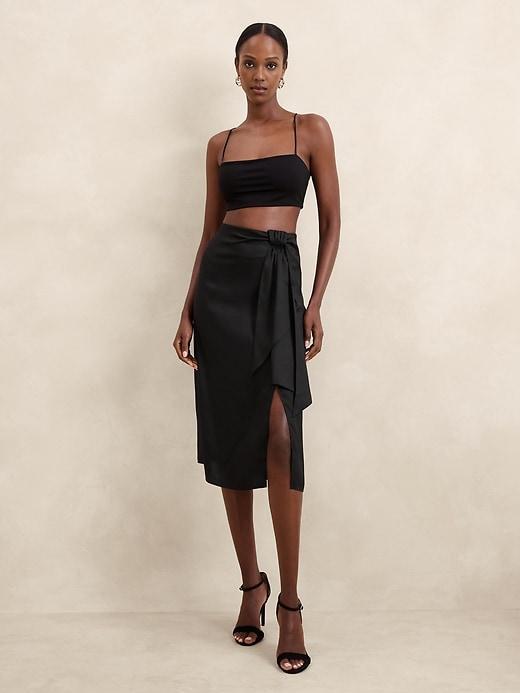 Silky Crepe Sarong Midi Skirt Product Image