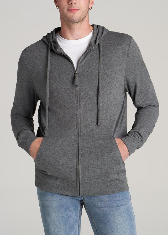 Long Sleeve Full Zip Jersey Hoodie for Tall Men in Charcoal Mix Male Product Image