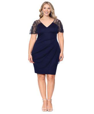 Plus Size Beaded Flutter-Sleeve Dress Product Image