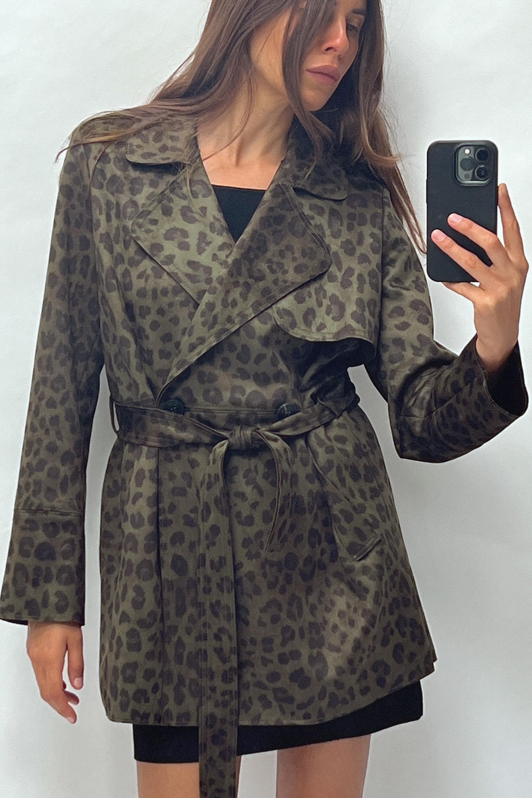 FAUX SUEDE ANIMAL PRINT CROPPED TRENCH Product Image