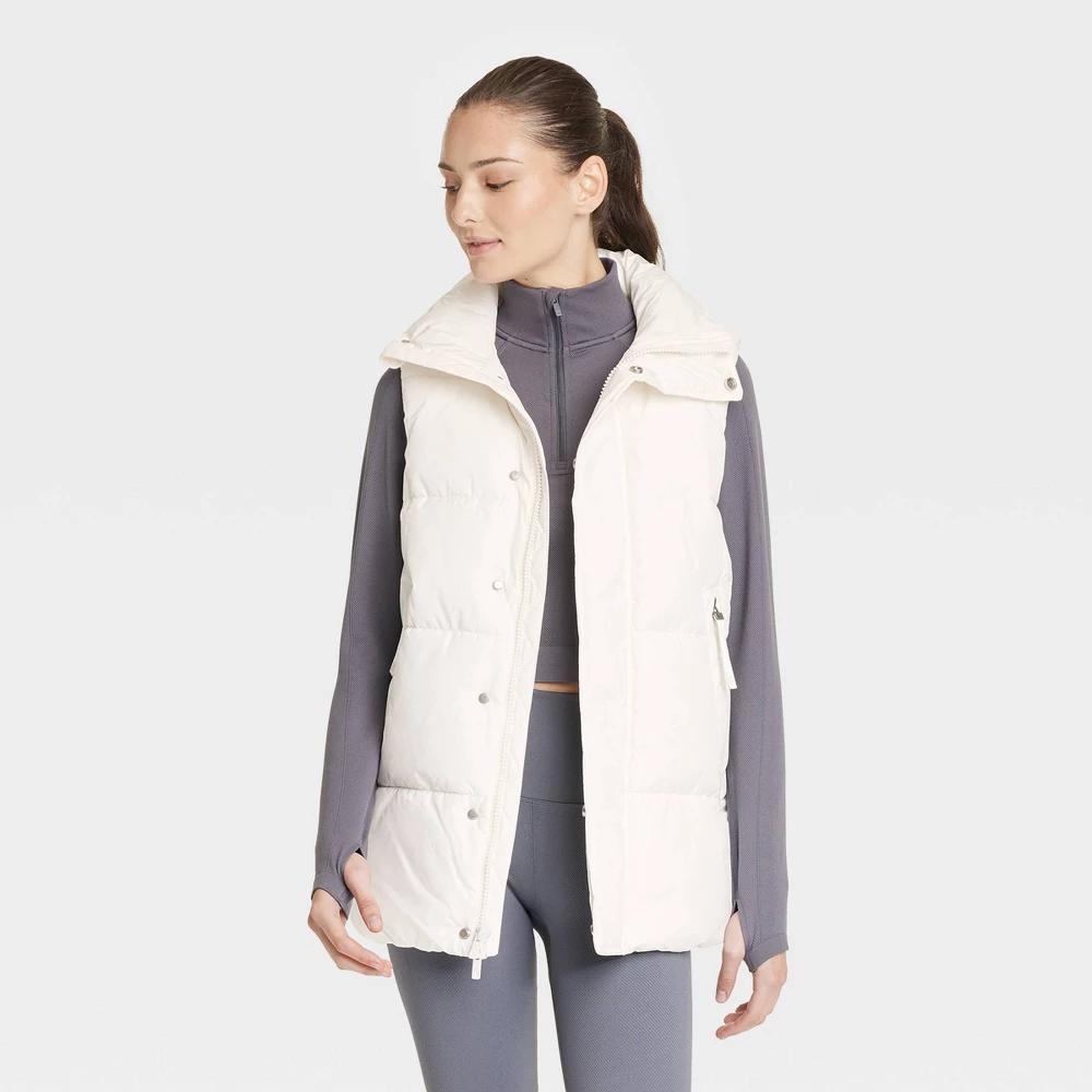 Womens Long Puffer Vest - All In Motion Cream XL Product Image