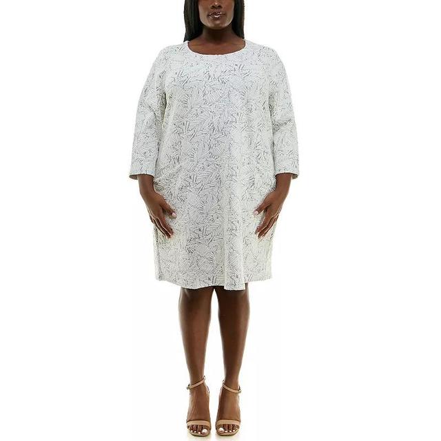 Plus Size Nina Leonard Jacquard 3/4-Sleeve Trapeze Dress, Womens Product Image