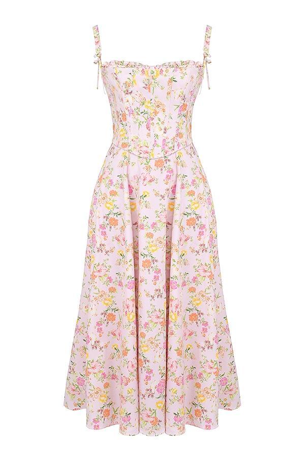 Clarabelle Pink Meadow Print Cotton Midi Sundress Product Image