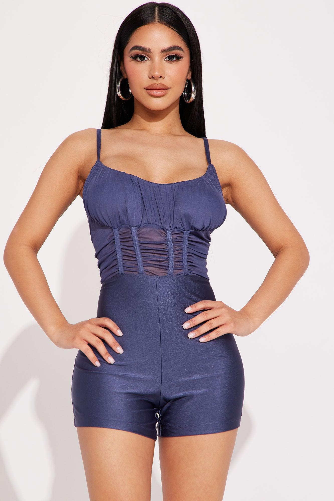 Destiny Ruched Romper - Blue Product Image