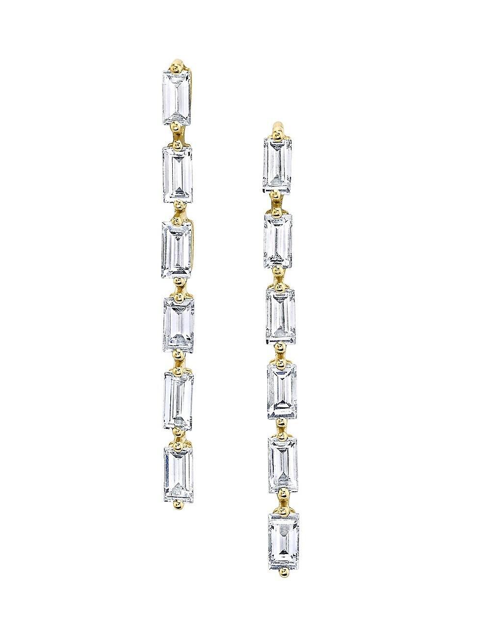 Womens 18K Yellow Gold & Diamond Baguette Short Drop Earrings Product Image