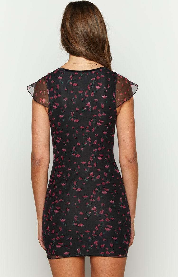 Letitia Black Floral Mesh Mini Dress Product Image