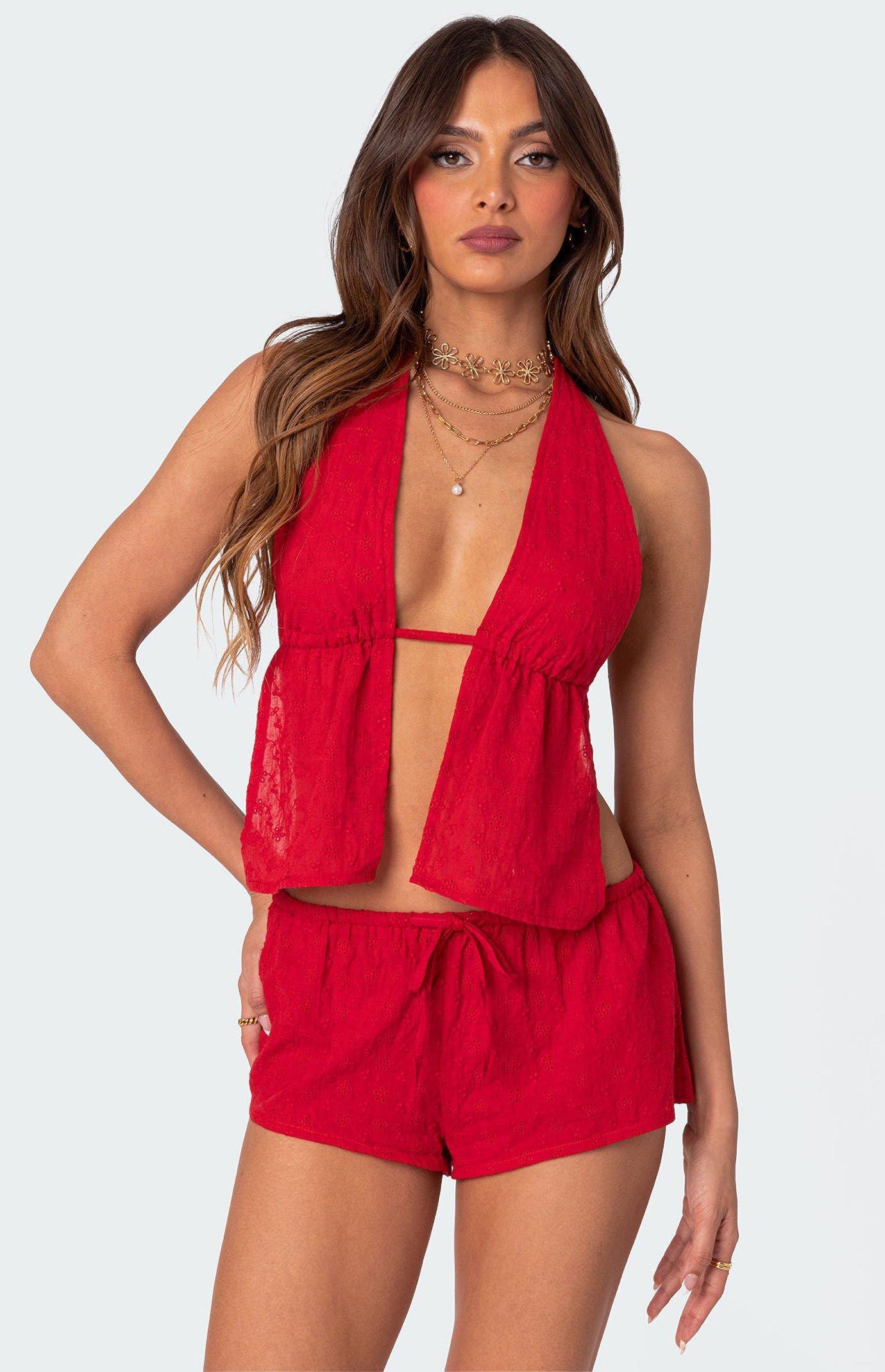 Edikted Women's Cayenne Eyelet Split Front Top Product Image