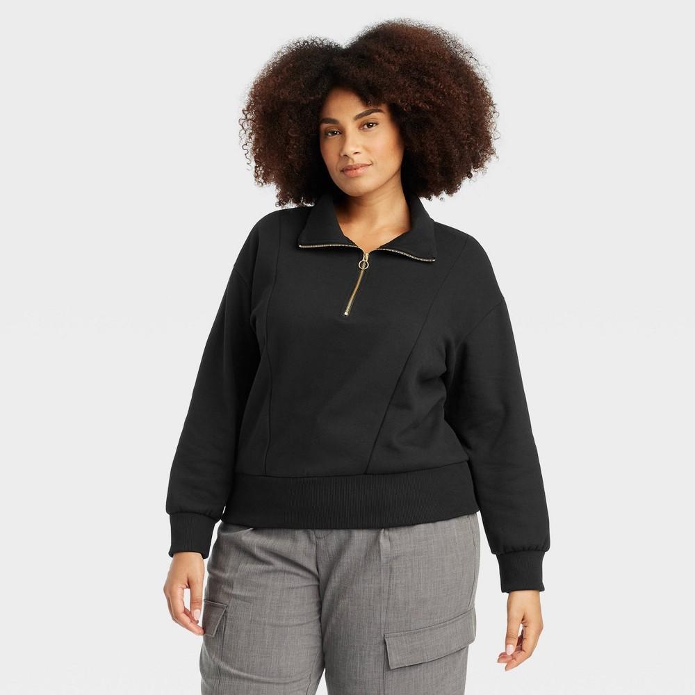 Womens Quarter Zip Sweatshirt - A New Day Black XXL Product Image