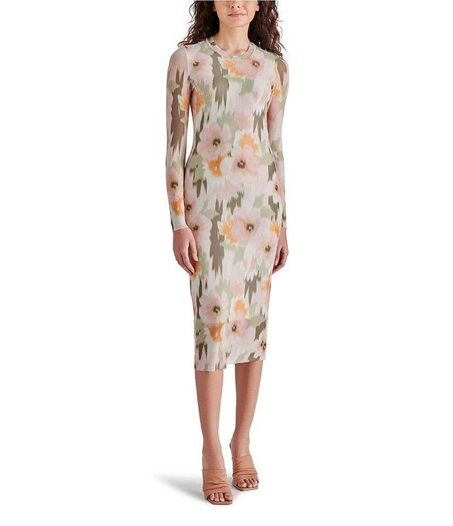 Steve Madden Hailee Floral Printed Mesh Crew Neck Long Sleeve Dress Product Image