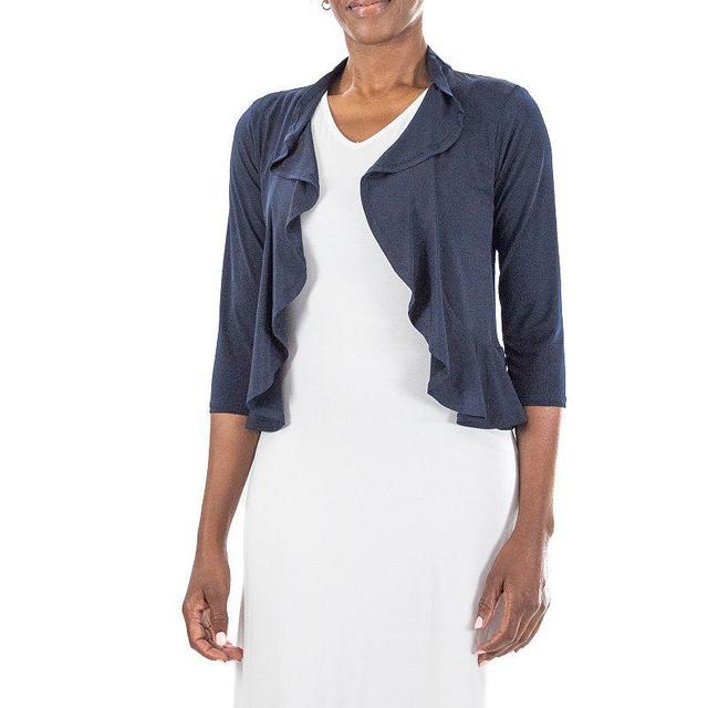 Womens Nina Leonard Ruffle Open-Front Cardigan Blue Product Image