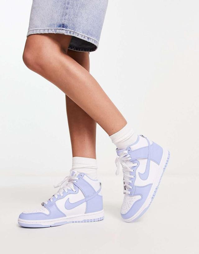 Nike Dunk High premium sneakers in white and blue   Product Image