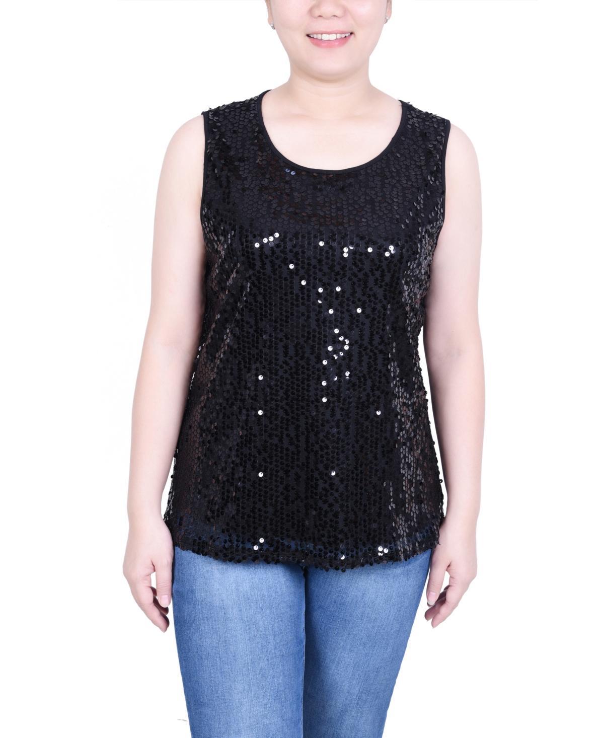 Ny Collection Petite Sleeveless Sequined Tank with Combo Banding Top Product Image