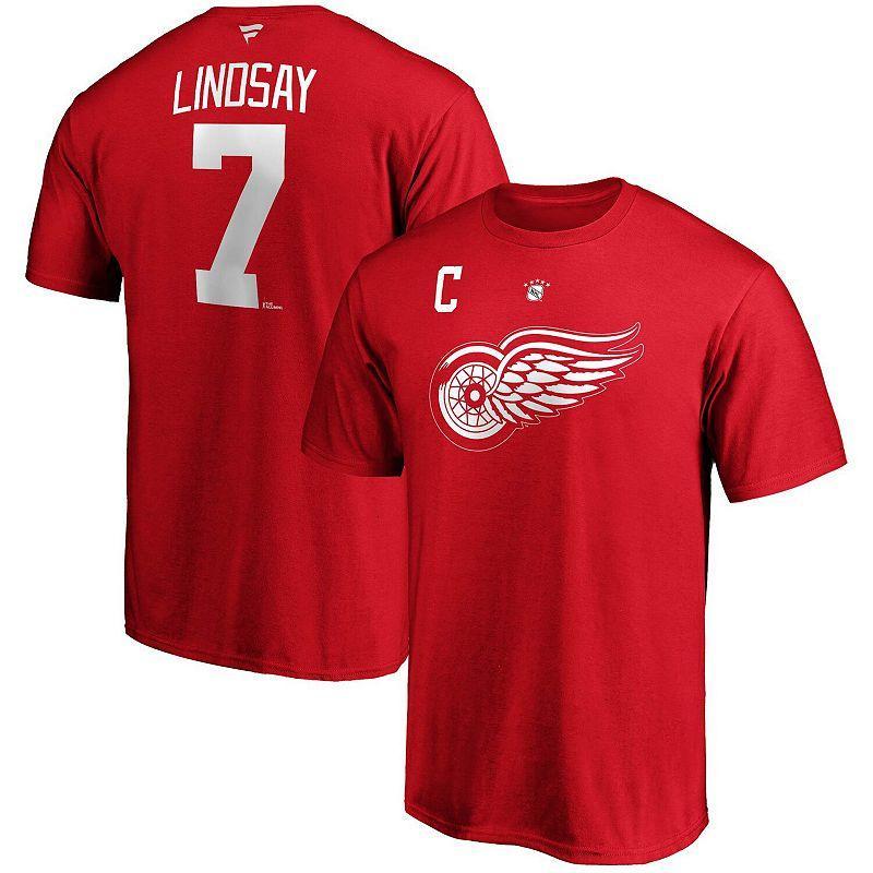 Mens Fanatics Branded Ted Lindsay Detroit Wings Authentic Stack Retired Player Name & Number T-Shirt Product Image