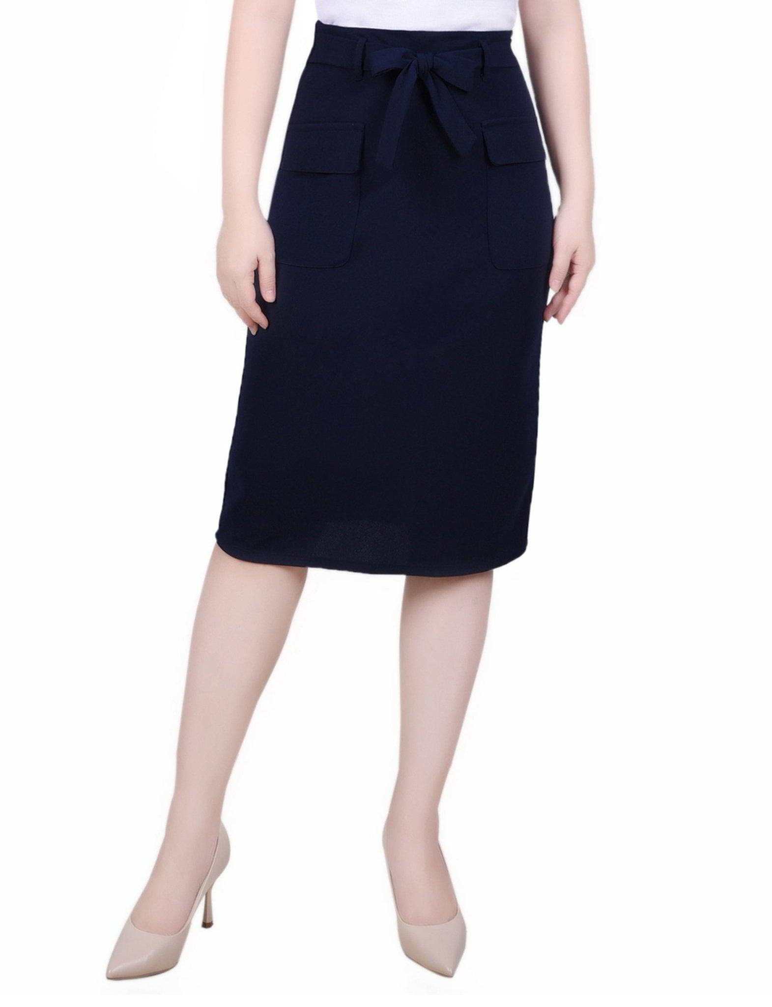 Slim Belted Scuba Crepe Skirt - Petite Product Image