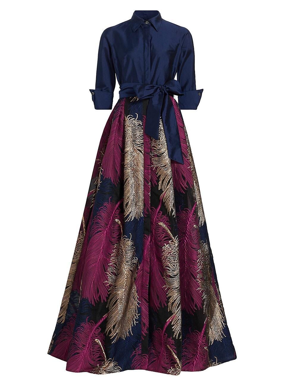 Womens Two-Tone Feather Jacquard Shirt Gown Product Image