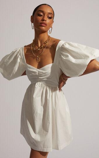 Vashti Mini Dress - Puff Sleeve Sweetheart Dress in Off White Product Image