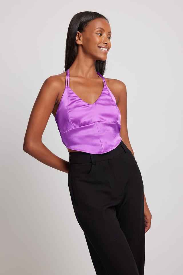 V-Neck Strap Detail Satin Top Product Image