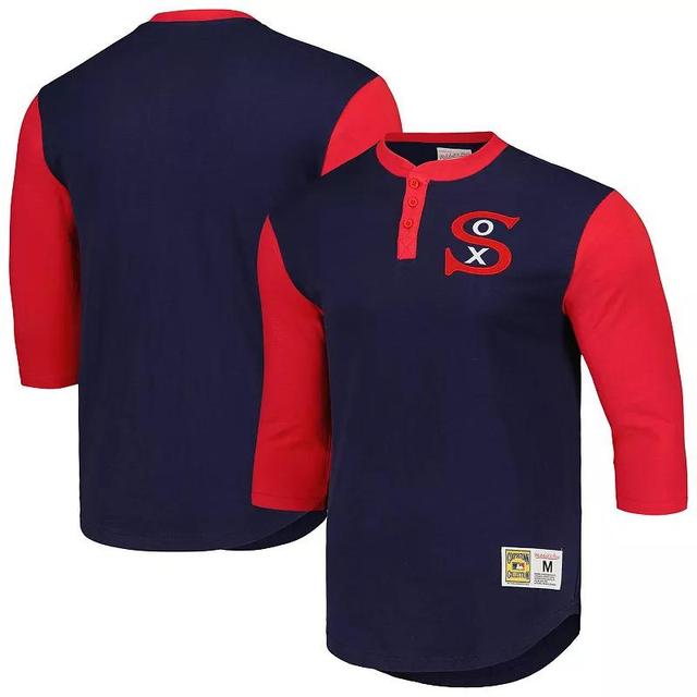 Mens Mitchell & Ness Chicago White Sox Cooperstown Collection Legendary Slub Henley 3/4-Sleeve T-Shirt Blue Product Image