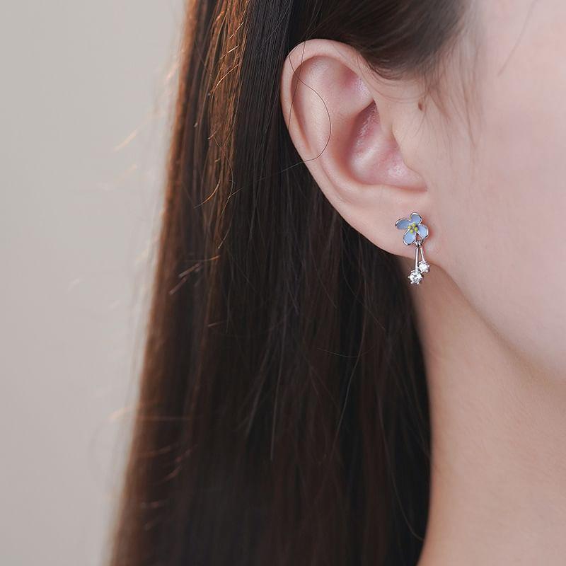 S925 Sterling Silver Rhinestone Floral Stud Earring Product Image