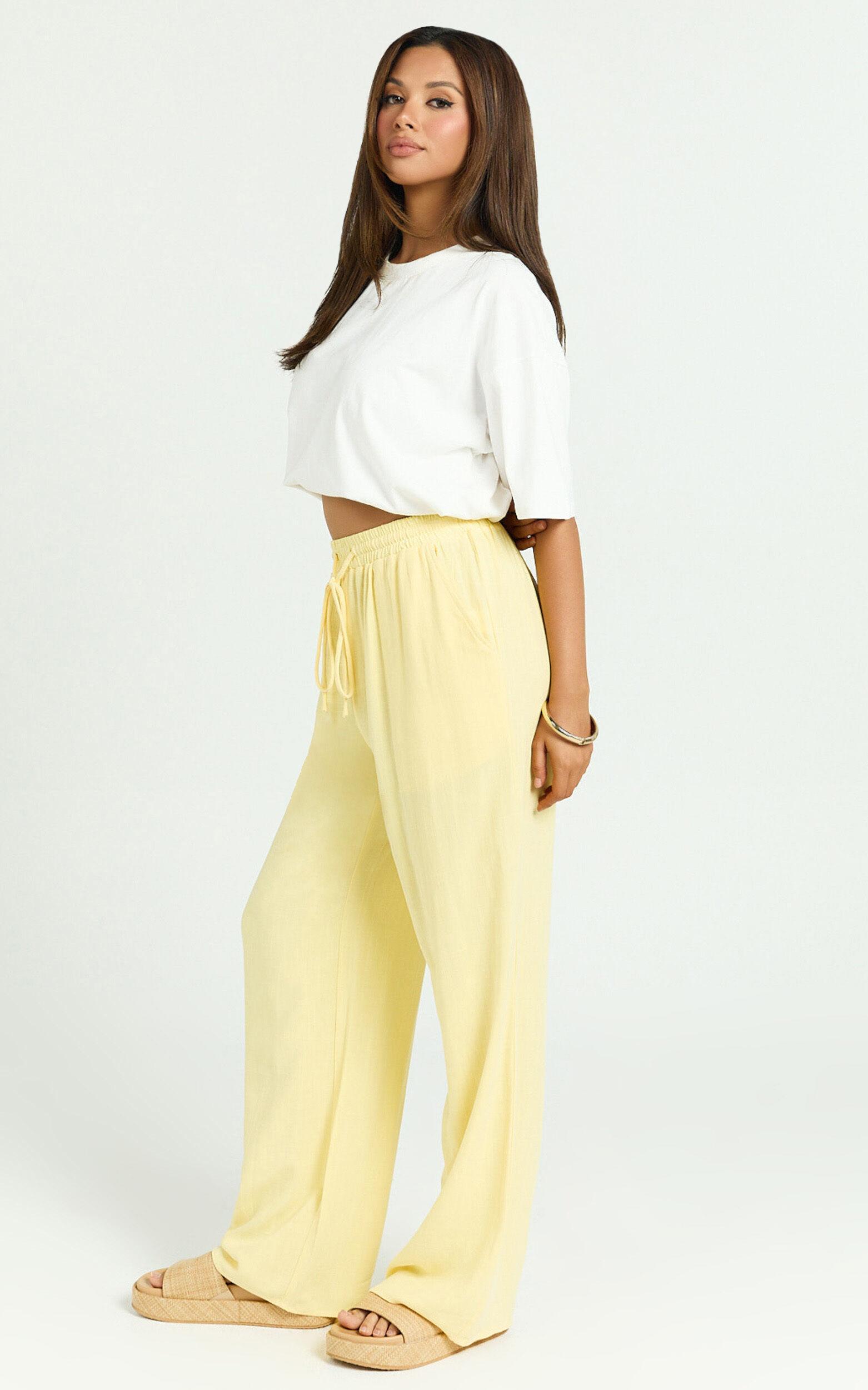 Kala Pants - Mid Waisted Relaxed Elastic Waist Pants in Lemon Product Image