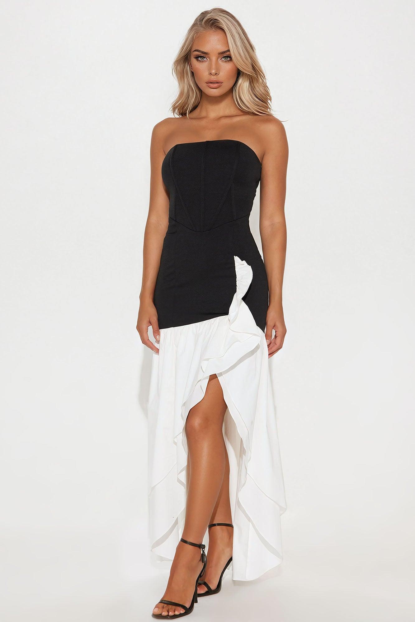 Juliet Strapless Maxi Dress - Black/White Product Image