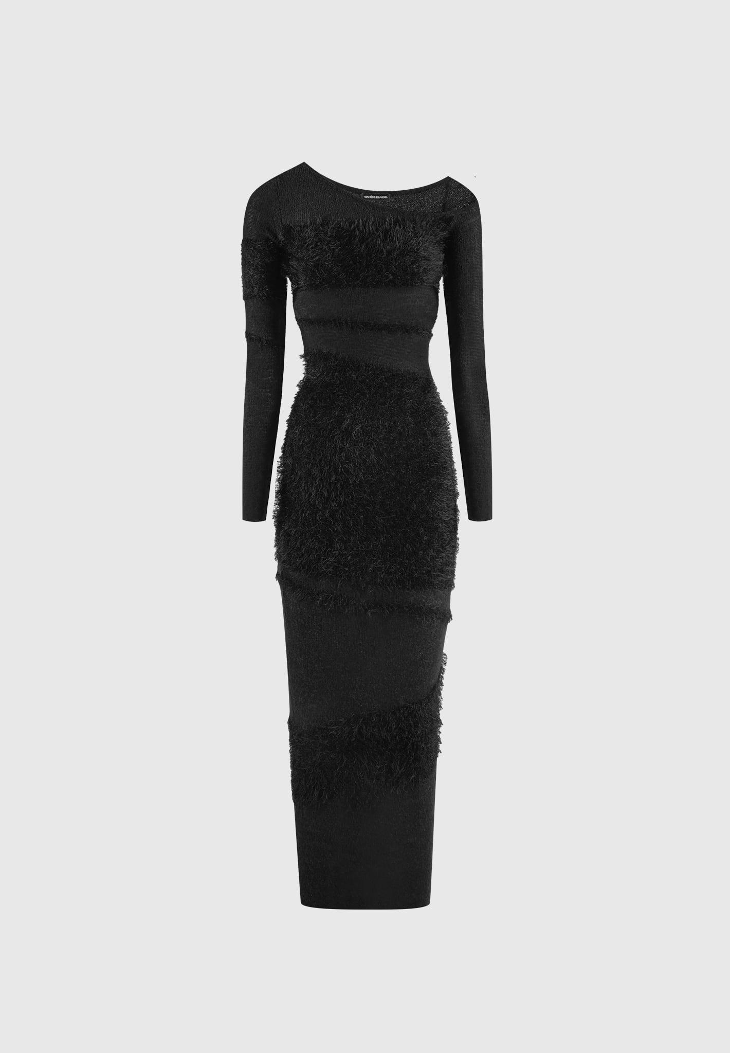 Off Shoulder Knitted Maxi Dress - Black Female Product Image