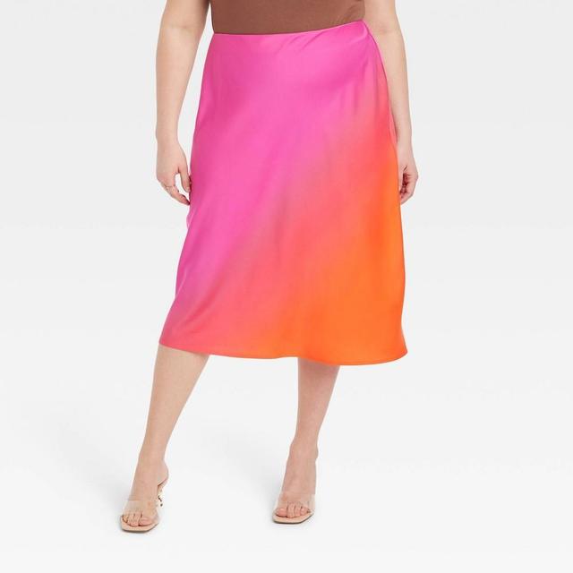 Womens A-Line Midi Slip Skirt - A New Day /Orange 4X Product Image