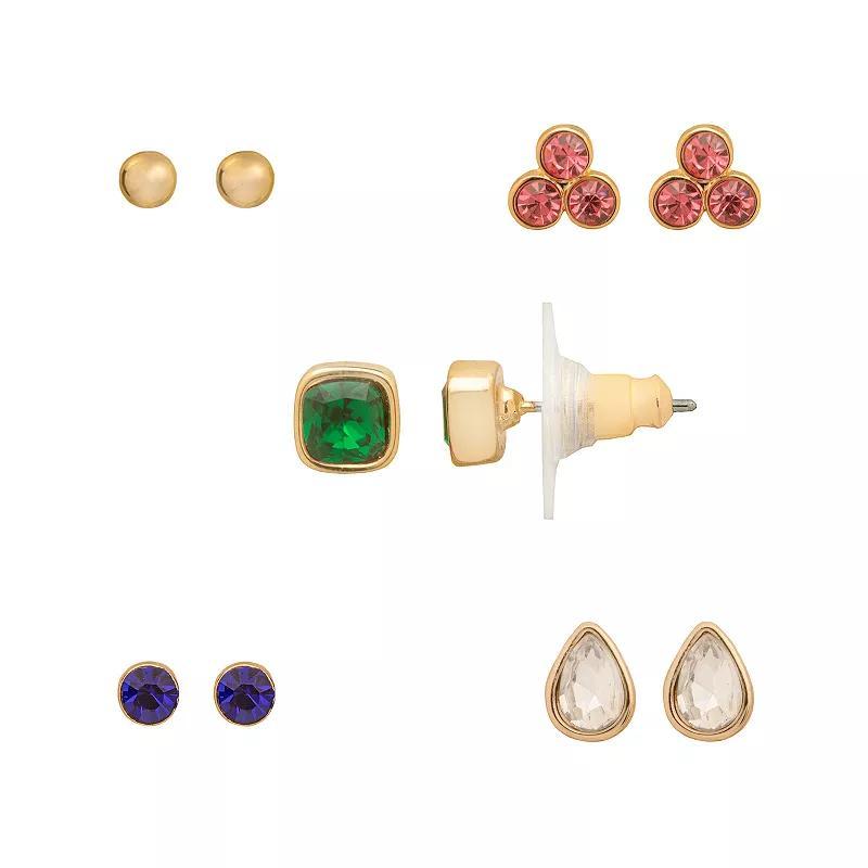 LC Lauren Conrad Gold Tone Multi Color Stud Earring Set, Womens Product Image