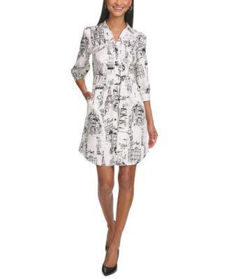 Women's Printed 3/4 Sleeve Shirtdress Product Image