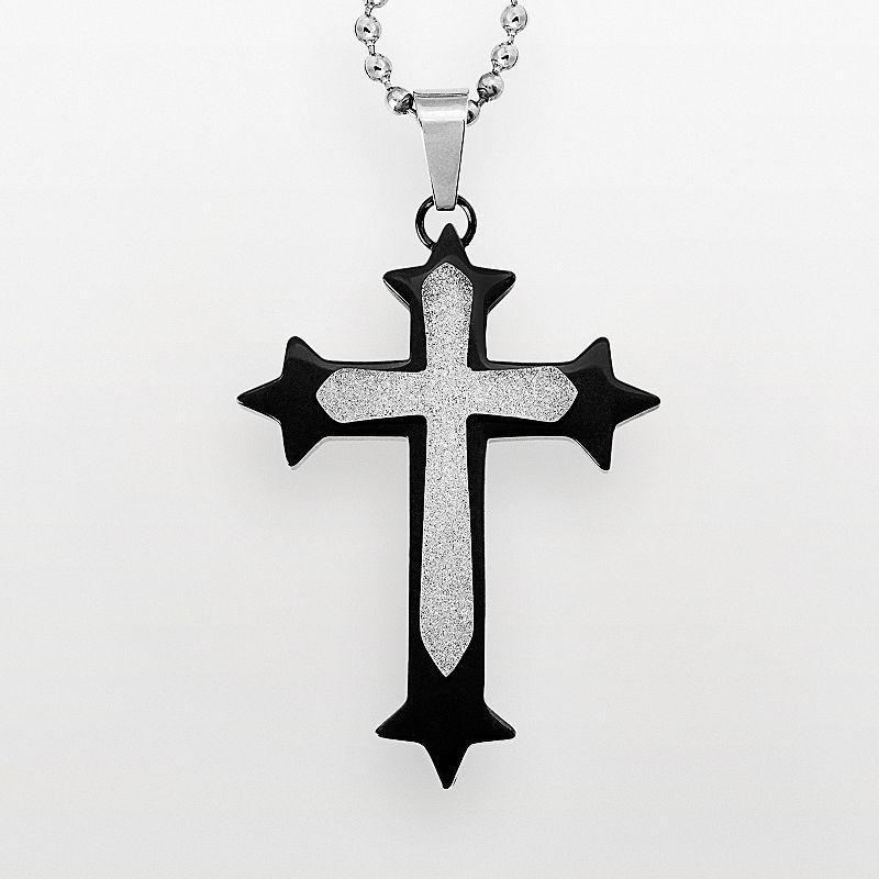 Stainless Steel and Black Immersion-Plated Stainless Steel Cross Pendant - Men, Mens Multicolor Product Image