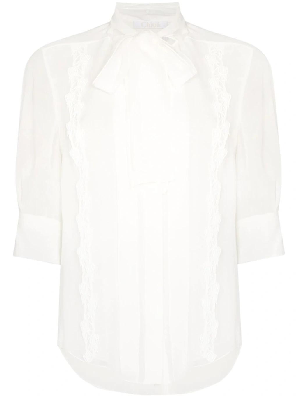 CHLOÉ Scarf-neck Silk Shirt In White Product Image