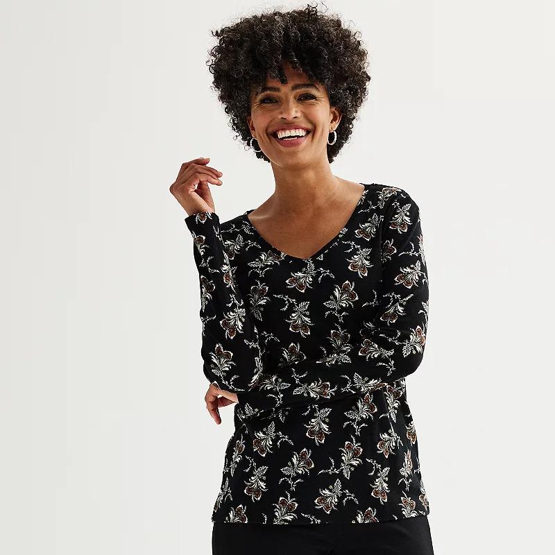 Petite Croft & Barrow Essential Long-Sleeve V-Neck Top, Womens Product Image