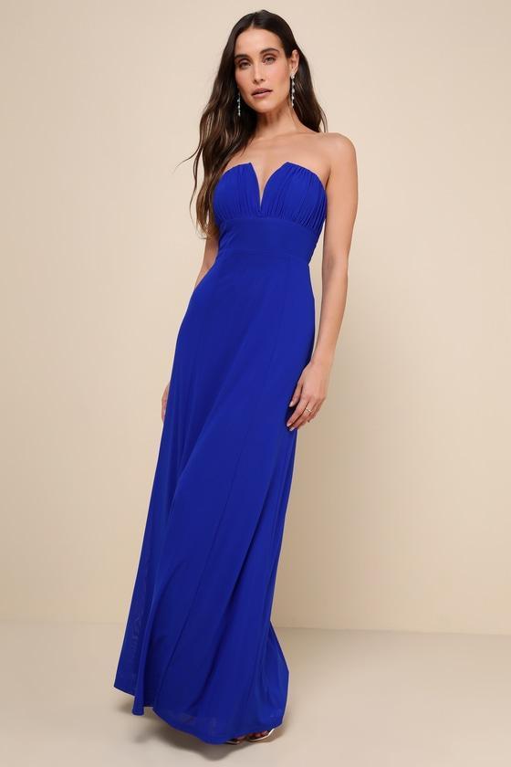 Momentous Charm Royal Blue Mesh Strapless Maxi Dress Product Image