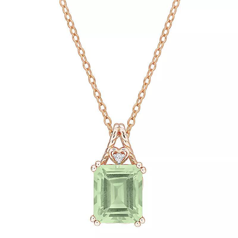 Stella Grace 18k Rose Gold Over Silver Octagon-Cut Green Quartz & White Topaz Pendant Necklace, Womens Pink Tone Product Image