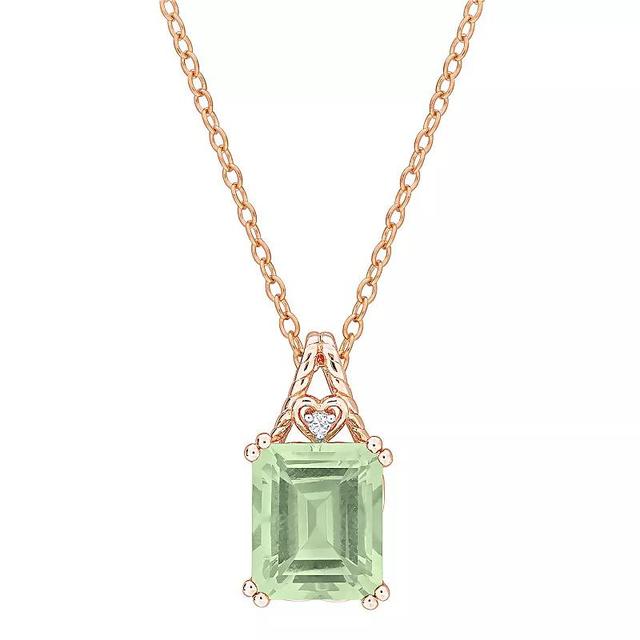 Stella Grace 18k Rose Gold Over Silver Octagon-Cut Green Quartz & White Topaz Pendant Necklace, Womens Pink Tone Product Image