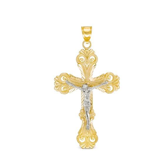 Men's Diamond-Cut Renaissance Crucifix Necklace Charm in 14K Two-Tone Gold Product Image