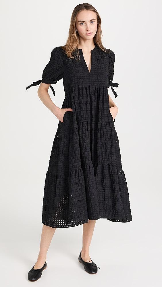 English Factory Gingham Tiered Midi Dress with Bow Tie Sleeves | Shopbop Product Image