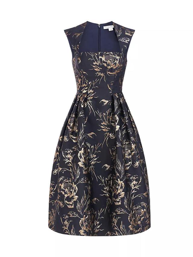 Calista Metallic Rose Jacquard Midi-Dress Product Image