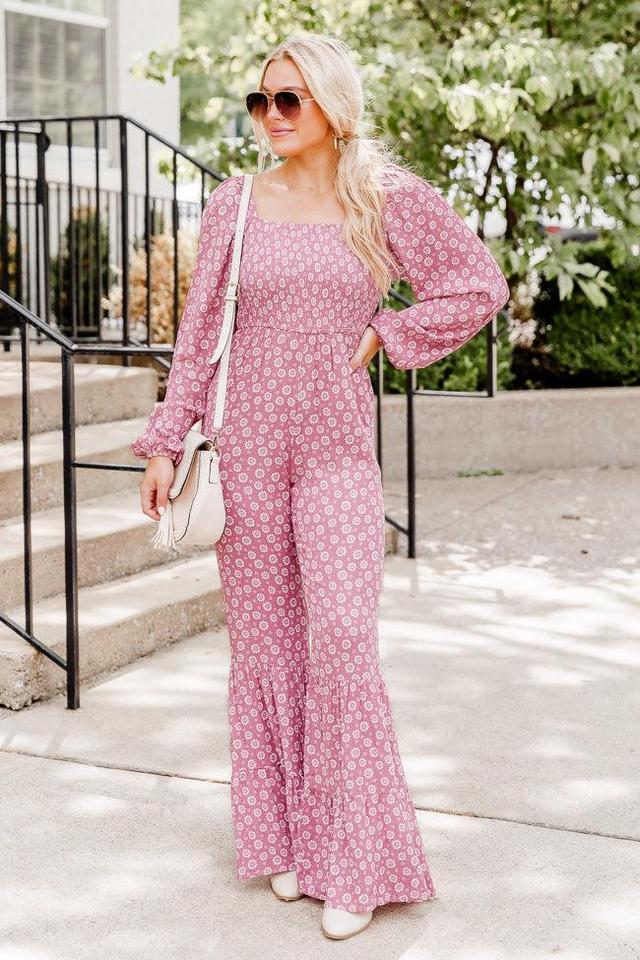 Aware of This Mauve Daisy Flare Jumpsuit FINAL SALE Product Image