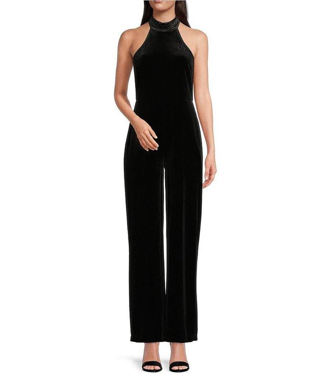 Belle Badgley Mischka Kat Velvet Halter Neck Sleeveless Jumpsuit Product Image