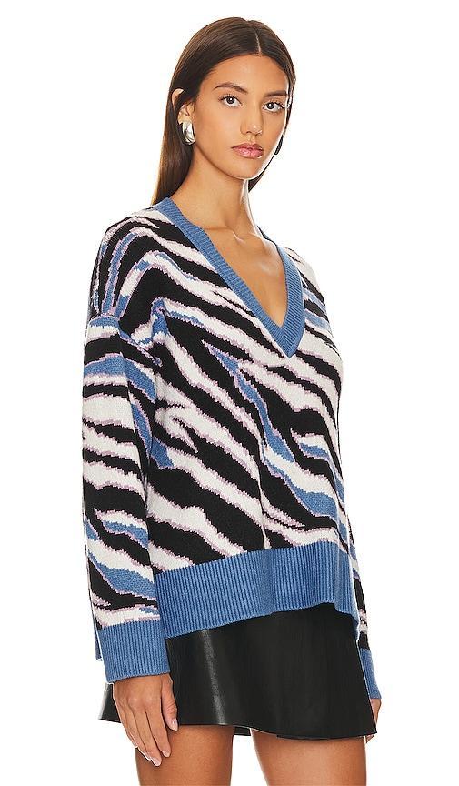 Lovers and Friends Abstract V Neck Sweater in Blue. Size L, M, S, XXS. Product Image