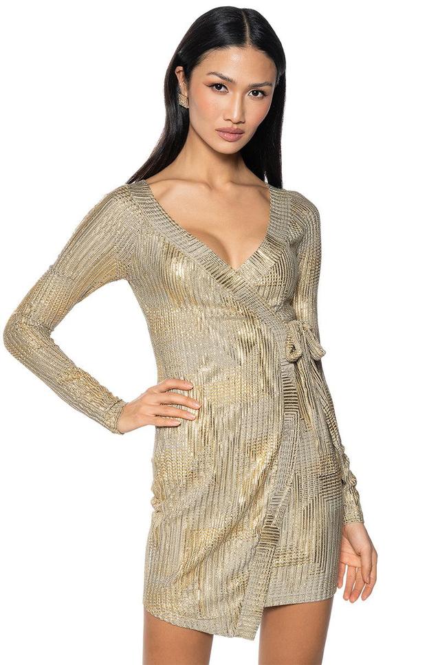 CLEO METALLIC WRAP MINI DRESS Product Image