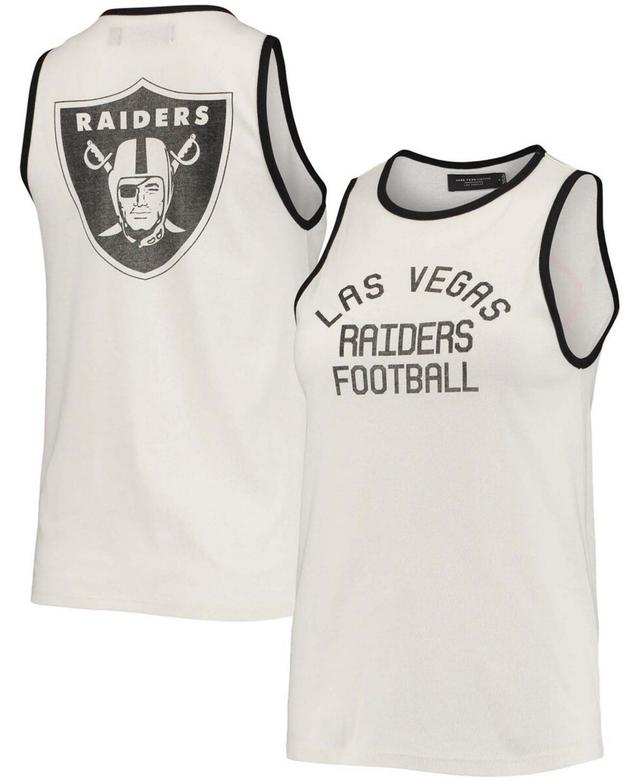 Womens White and Black Las Vegas Raiders Throwback Pop Binding Scoop Neck Tank Top - White Product Image