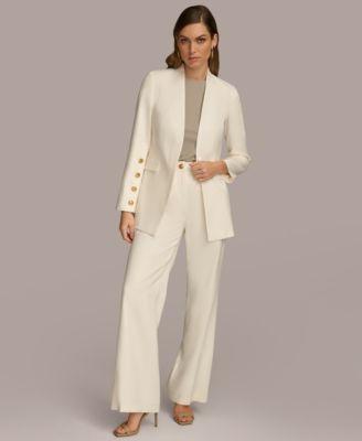 Donna Karan Womens Linen Blend Button Sleeve Blazer Straight Leg Pants Product Image