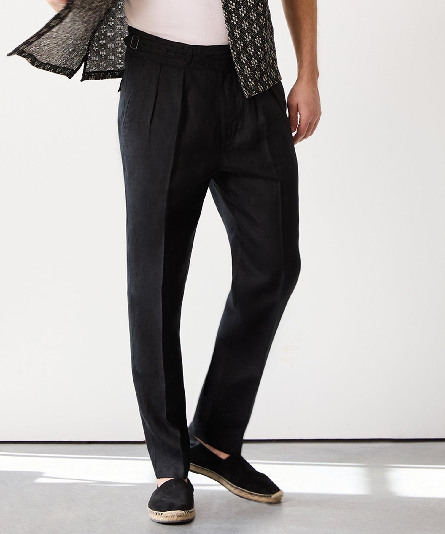 Irish Linen Gurkha Trouser in Black Product Image