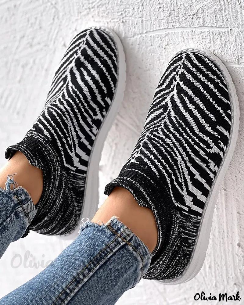 Olivia Mark – Chic Butterfly Zebra Stripe Slip-On Sneakers Product Image